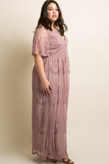 PinkBlush Mauve Lace Mesh Overlay Plus Maxi Dress