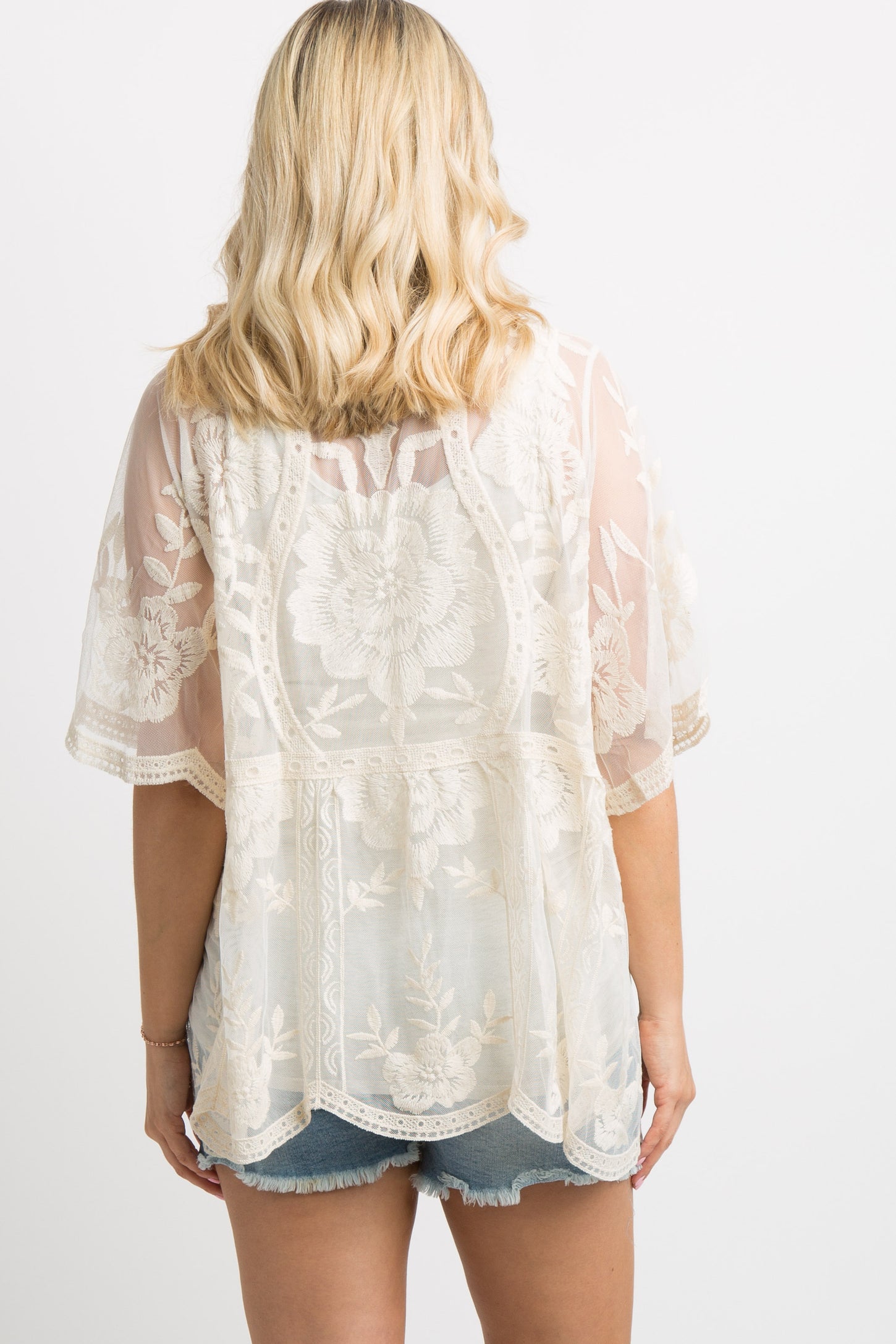 Ivory Scalloped Lace Mesh Maternity Cover Up
