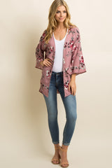 Pink Floral Print Bell Sleeve Cover Up
