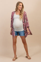 Pink Floral Print Bell Sleeve Maternity Cover Up
