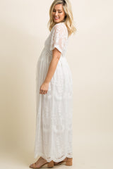 PinkBlush White Lace Mesh Overlay Maternity Maxi Dress