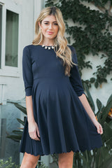 Tall Navy Blue Solid Scalloped Hem Maternity Dress