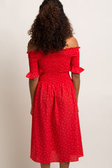 Red Polka Dot Smocked Midi Dress