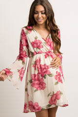 PinkBlush Ivory Floral Chiffon Wrap Maternity Dress