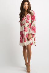 PinkBlush Ivory Floral Chiffon Wrap Maternity Dress