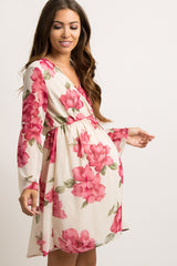 PinkBlush Ivory Floral Chiffon Wrap Maternity Dress