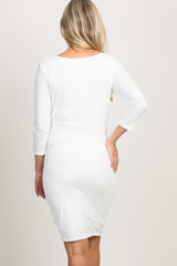 PinkBlush White V-Neck 3/4 Sleeve Maternity Dress