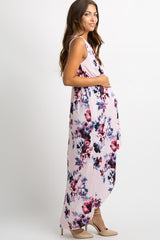 Light Pink Sleeveless Hi-Low Hem Wrap Maternity Maxi Dress