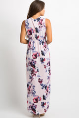 Light Pink Sleeveless Hi-Low Hem Wrap Maternity Maxi Dress