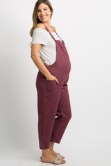 Burgundy Linen Side Pocket Maternity Overalls