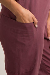 Burgundy Linen Side Pocket Overalls