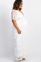 PinkBlush White Lace Mesh Overlay Plus Maternity Maxi Dress