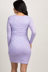Lavender Lace Fitted Long Sleeve Maternity Dress