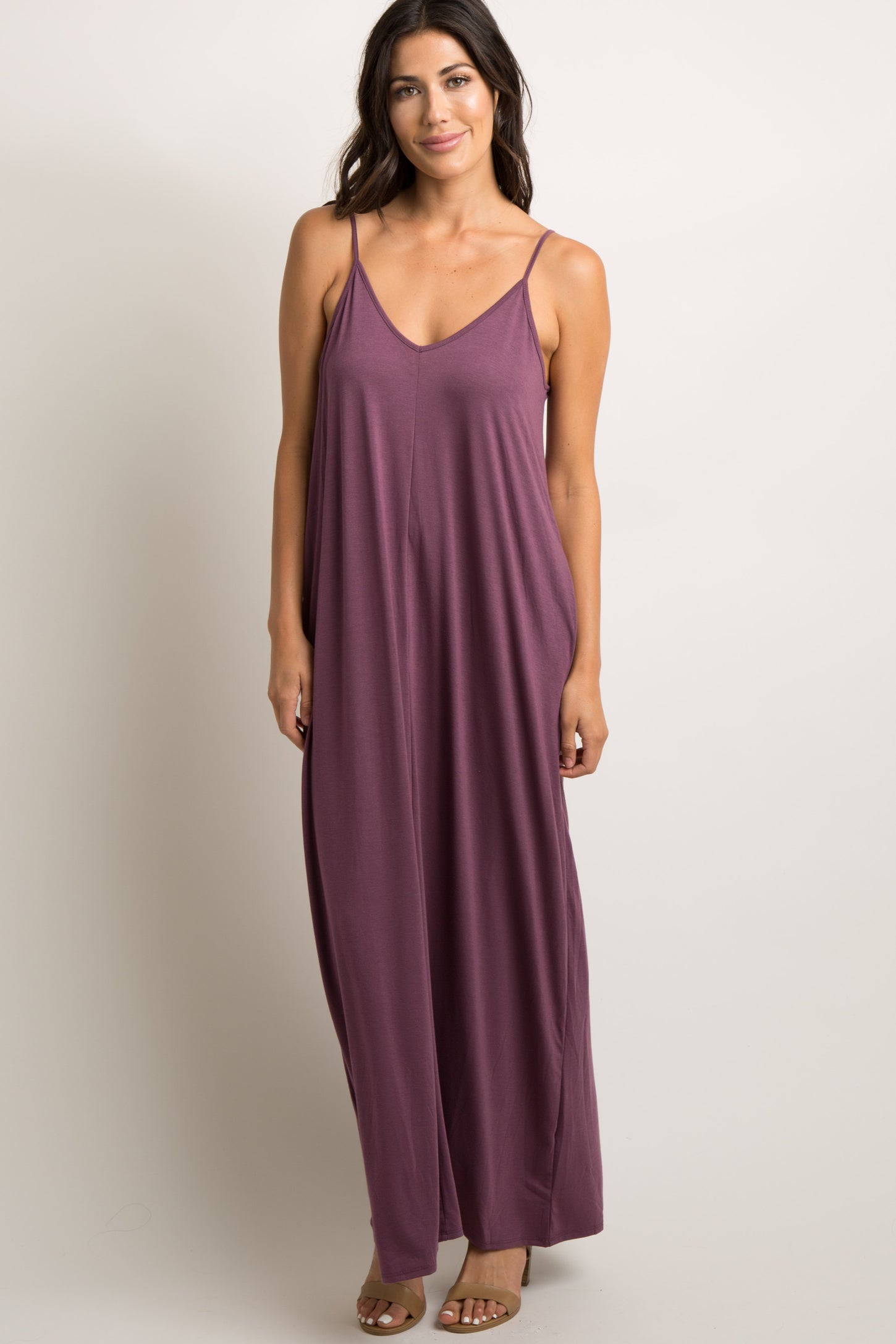 Purple Solid Cami Maternity Maxi Dress