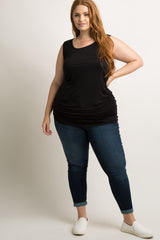 PinkBlush Black Ruched Fitted Plus Tank Top