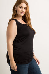 PinkBlush Black Ruched Fitted Plus Tank Top