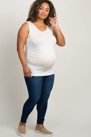 PinkBlush White Ruched Fitted Maternity Plus Tank Top