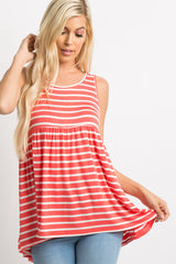 Coral Striped Crisscross Back Peplum Maternity Tank Top