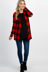 Red Plaid Suede Elbow Maternity Cardigan