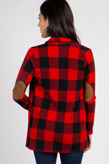 Red Plaid Suede Elbow Cardigan