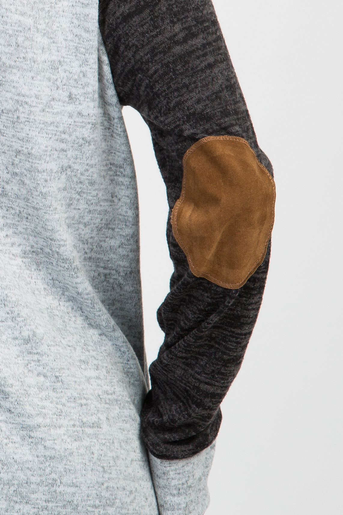 Black Colorblock Soft Knit Elbow Patch Top