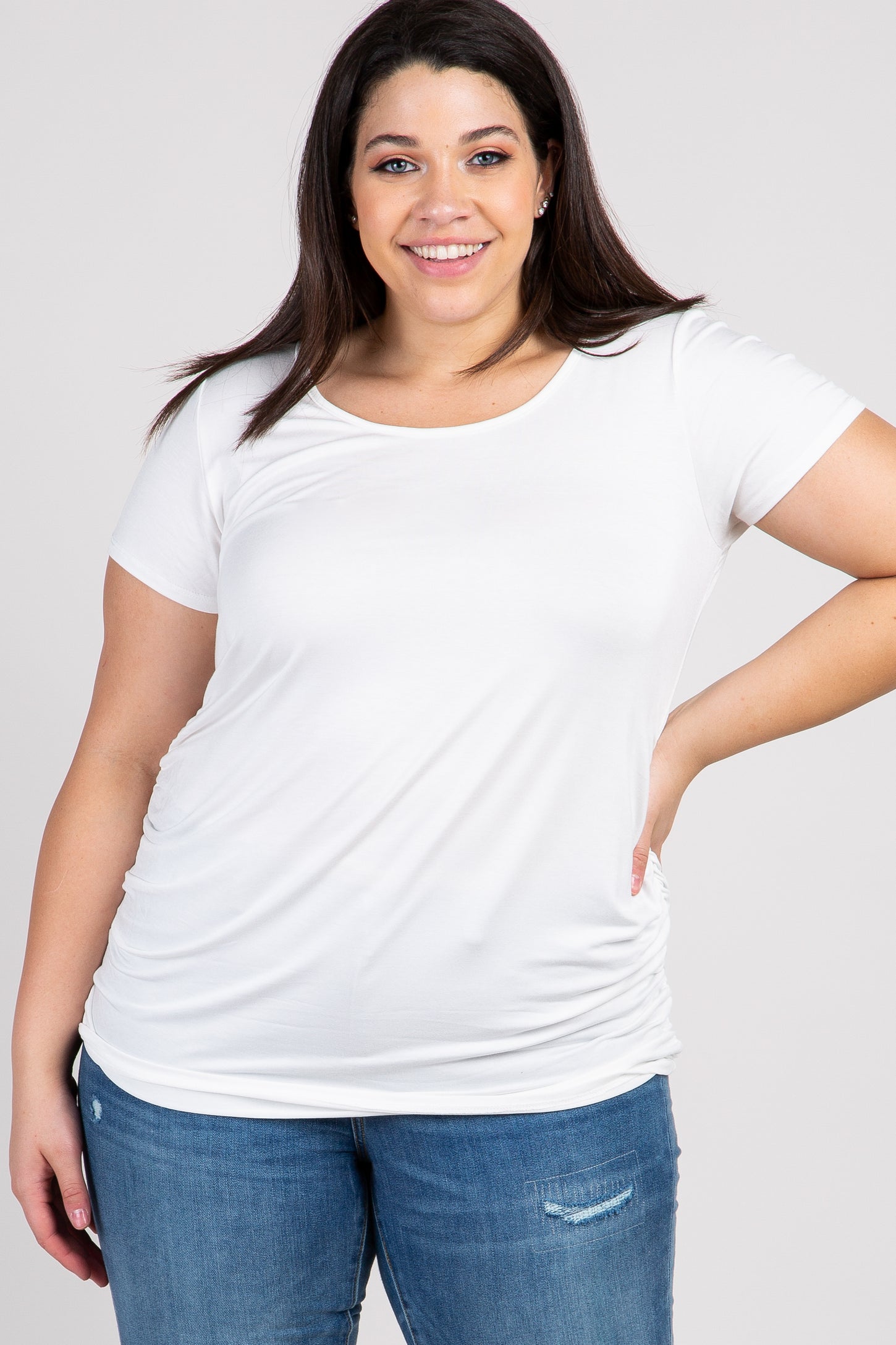 PinkBlush Ivory Ruched Short Sleeve Plus Maternity Top