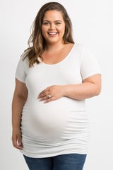 PinkBlush Ivory Ruched Short Sleeve Plus Maternity Top