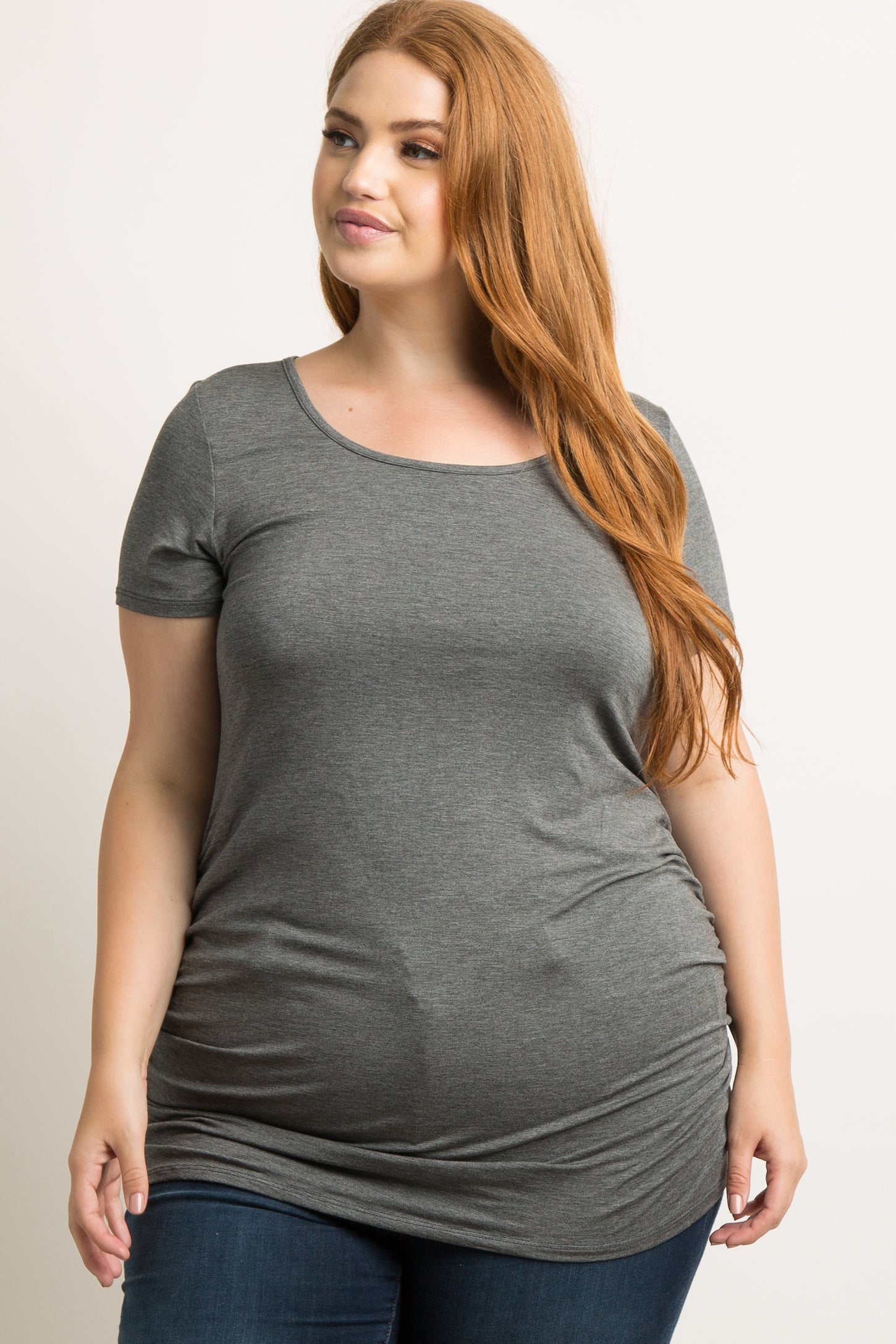 PinkBlush Charcoal Grey Ruched Short Sleeve Maternity Plus Top