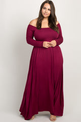 PinkBlush Burgundy Solid Off Shoulder Plus Maternity Maxi Dress