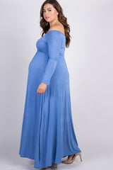PinkBlush Light Blue Solid Off Shoulder Plus Maternity Maxi Dress