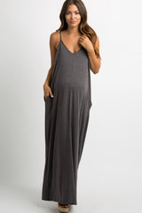 Charcoal Solid Cami Maternity Maxi Dress