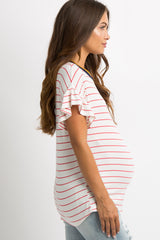 Red Striped Ruffle Trim Maternity Top