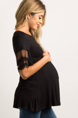 Black Lace Short Sleeve Maternity Top