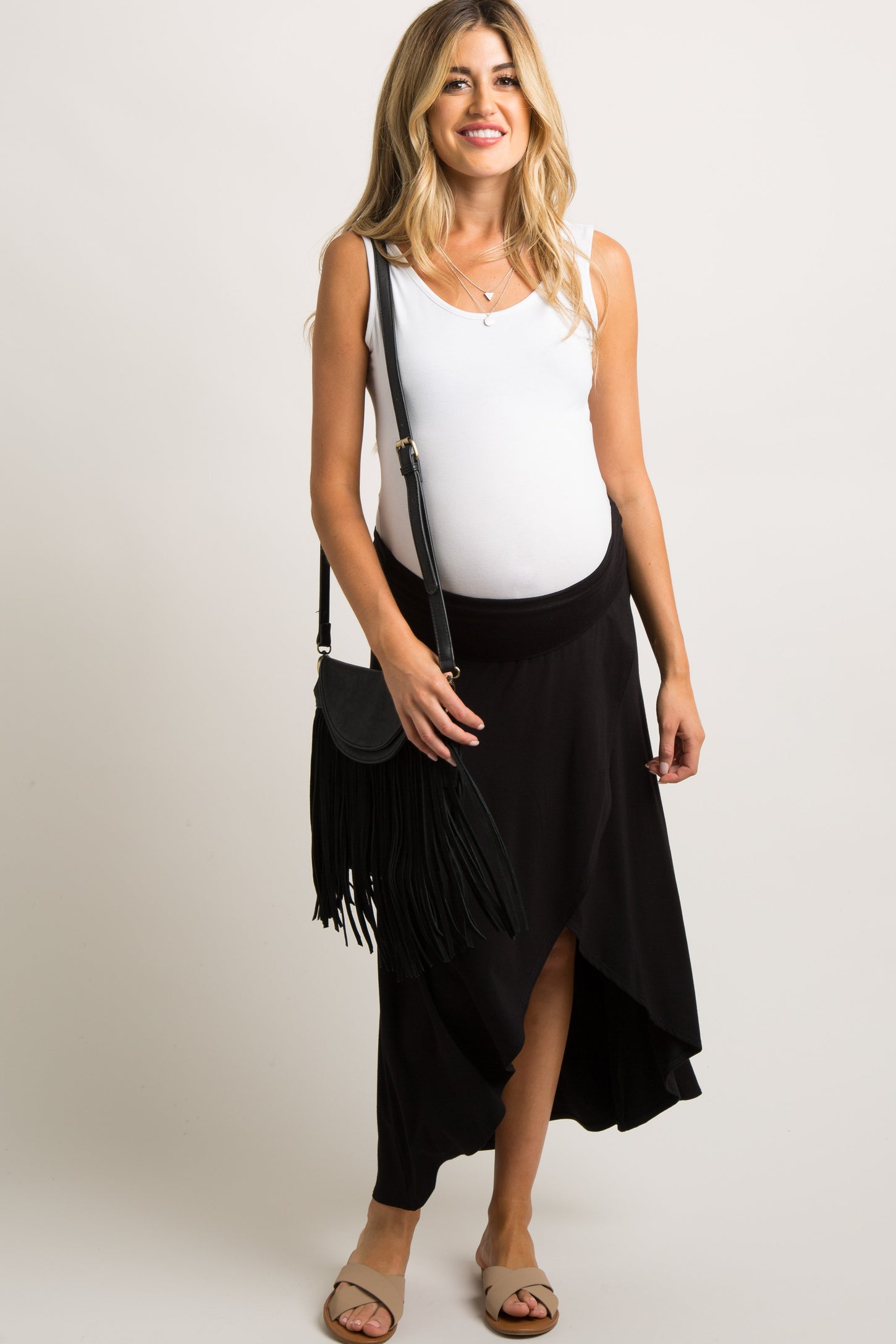Black Hi-Low Maternity Wrap Skirt