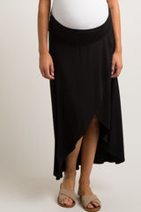 Black Hi-Low Maternity Wrap Skirt