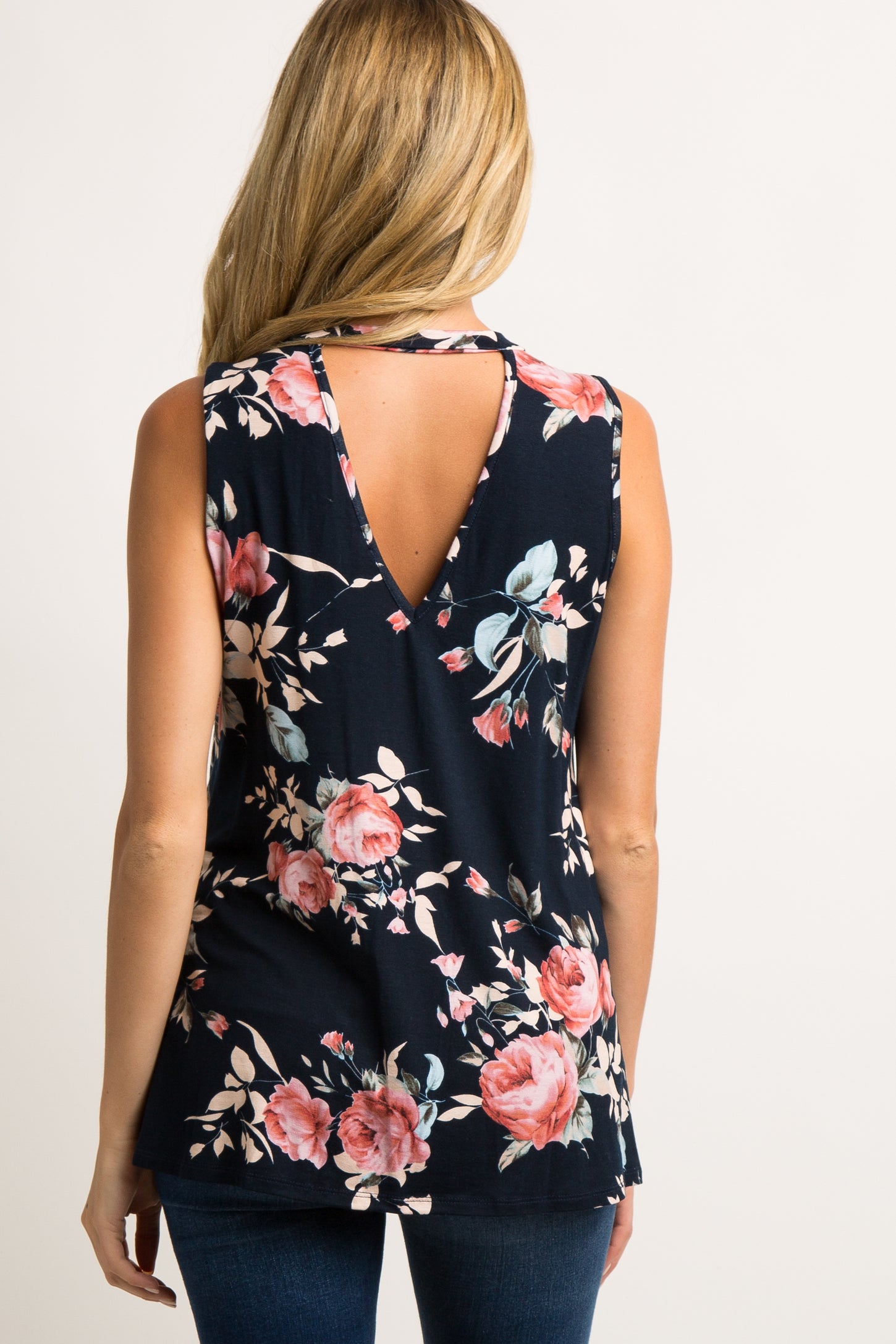 PinkBlush Navy Blue Floral Pleated Front Maternity Tank Top
