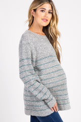 Grey Striped Knit Long Sleeve Maternity Sweater