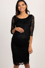 PinkBlush Black Lace Fitted 3/4 Sleeve Maternity Dress