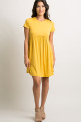 PinkBlush Yellow Solid Crochet Trim Maternity Shift Dress