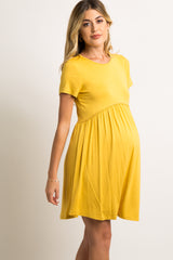 PinkBlush Yellow Solid Crochet Trim Maternity Shift Dress