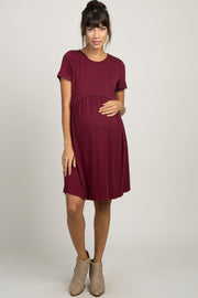 PinkBlush Burgundy Solid Crochet Trim Maternity Shift Dress