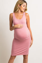 PinkBlush Pink Sleeveless Ruched Fitted Maternity Dress