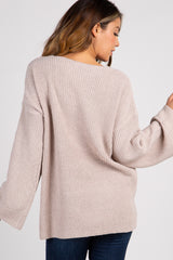 Beige Knit Bell Sleeve Sweater