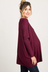 Burgundy Pocketed Dolman Sleeve Maternity Top