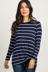 Navy Striped Knotted Maternity Top