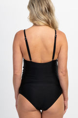 PinkBlush Black Scoop Front Low Back Ruched One-Piece Maternity Swimsuit