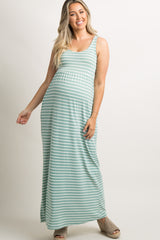 Mint Green Striped Sleeveless Maternity Maxi Dress