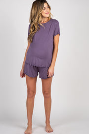 Lavender Ruffle Trim Maternity Pajama Set