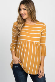 PinkBlush Mustard Striped Peplum Ruffle Maternity Top