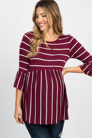 PinkBlush Burgundy Striped Peplum Ruffle Maternity Top